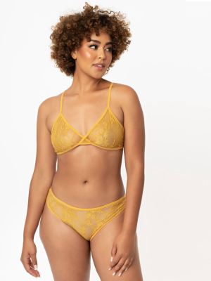 Mustard Sheer Lace Cheeky Underwear