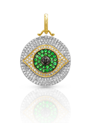 14kt Yellow Gold Diamond Tsavorite Evil Eye Charm Pendant