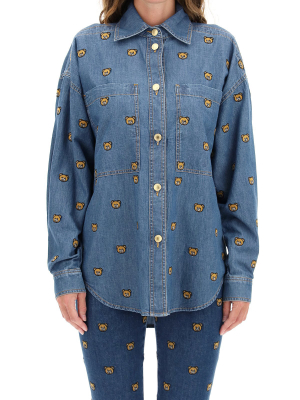 Moschino Teddy Bear Embroidered Denim Shirt