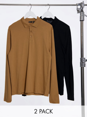 Asos Design 2 Pack Organic Long Sleeve Polo