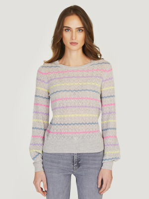 Puff Sleeve Pointelle Stripe Crew