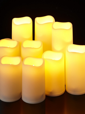 Lakeside Flameless White Led Pillar Candles With Remote Control - Set Of 9