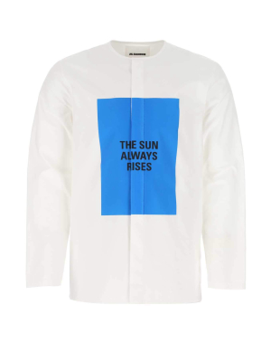 Jil Sander Slogan Printed Collarless Shirt