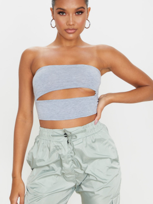 Grey Marl Jersey Bandeau Cut Out Crop Top