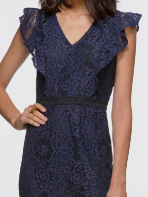 Juniper Flutter Sleeve Lace Pencil Dress