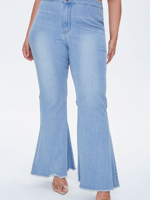 Plus Size Frayed Flare Jeans