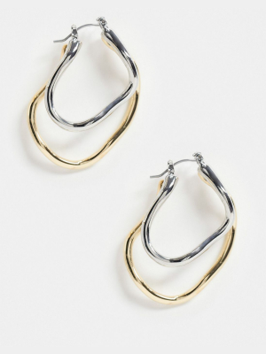 Asos Design Hoop Earrings In Abstract Twist Design In Mixed Tone