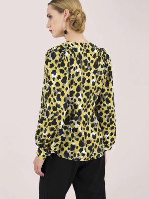 Multi Leopard Print Long Sleeve Blouse