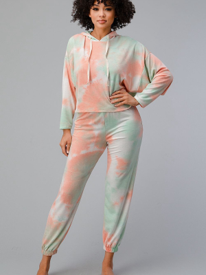 Tie Dye Hooded Sweatshirts Jogger Lounge Wear Set