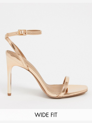 Asos Design Wide Fit Nova Barely There Heeled Sandals In Rose Gold