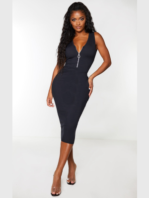 Shape Black Rib Zip Detail Midaxi Dress