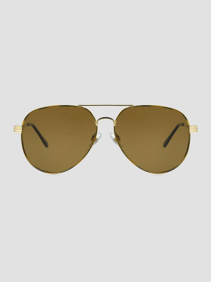 Women's Aviator Metal Shiny Sunglasses - A New Day™ Gold