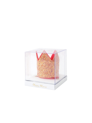 Meri Meri - Mini Pink Glitter Crown Hair Clip - Hair Clips And Pins - 1ct