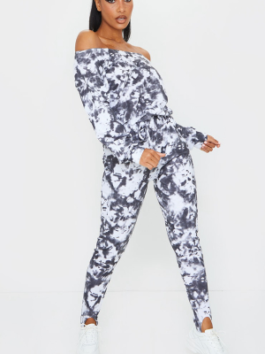 Black Tie Dye Sweat Bardot Stirrup Jumpsuit