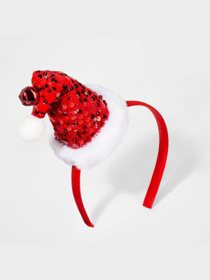 Girls' Plush Sequin Santa Hat Headband - Cat & Jack™ Red