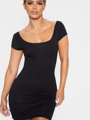 Petite Black Cap Sleeve Mini Dress