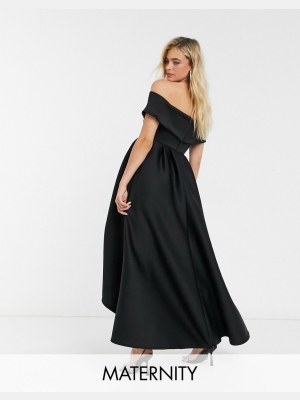 True Violet Maternity Off-the-shoulder High Low Midaxi Prom Dress In Black