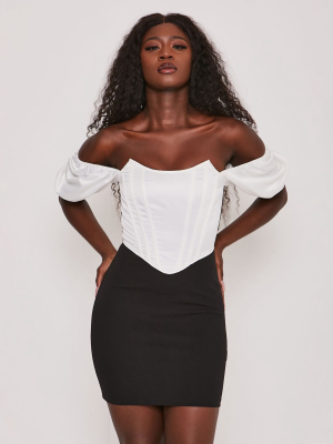 Saint Genies Puff Sleeve Corset Top Mini Dress In Mono