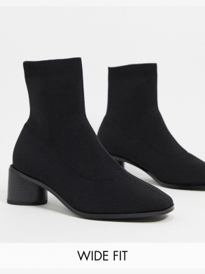 Asos Design Wide Fit Radley Knitted Heeled Sock Boots In Black