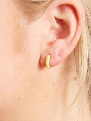 Single Diamond Yellow Enamel Huggie Earring In Yellow Gold