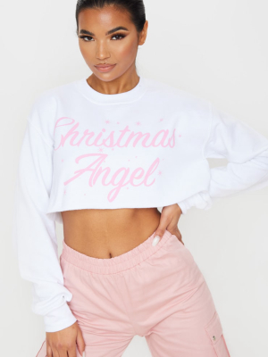 White Christmas Angel Cropped Sweatshirt