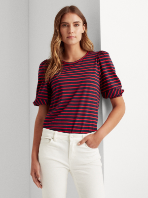 Cotton-blend Puff-sleeve Top