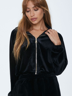 Velour Zip-front Hoodie