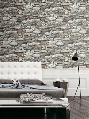 Stone Wall Peel-and-stick Wallpaper In Grey By Nextwall