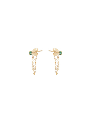 14k Prong Set Emerald Chain Stud Earrings