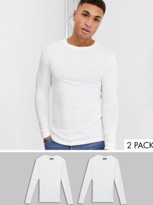 Asos Design 2 Pack Muscle Fit Long Sleeve T-shirt With Crew Neck