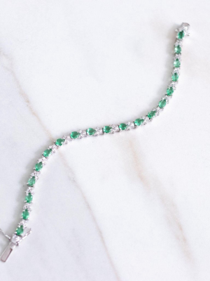 Vintage Sterling Silver Emerald Crystal And Cz Tennis Bracelet