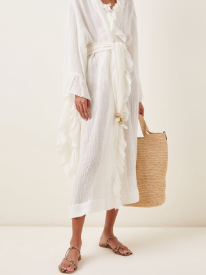 Anita Ruffled Linen-blend Maxi Robe