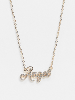 Asos Design Necklace With Angel Pendant In Gold Tone