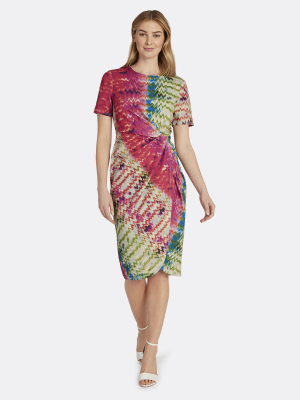 Print Scuba Crepe Side Knot Dress