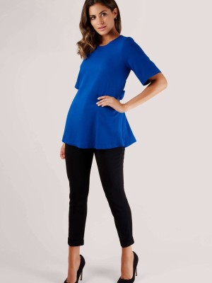 Blue Short Sleeve Top With Tie Waist