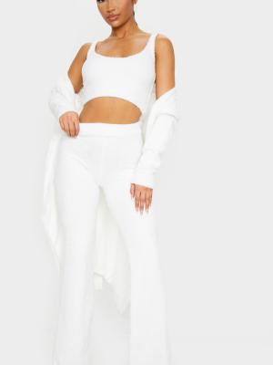 Cream High Waist Chenille Flared Pants