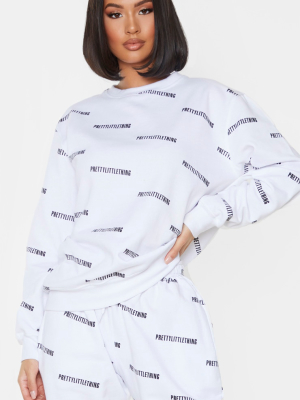 Prettylittlething White Printed Crew Neck Sweater