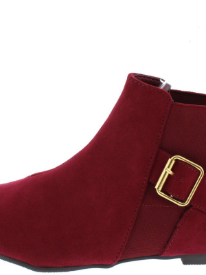 Malibu16a Burgundy Pointed Toe Elastic Slip On Ankle Boot