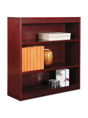 Alera Square Corner Wood Veneer Bookcase, Three-shelf, 35-5/8 X 11-3/4 X 36, Mahogany Bcs33636my