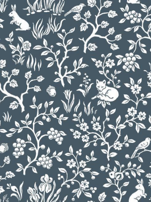 Fox & Hare Wallpaper In Navy From Magnolia Home Vol. 2 By Joanna Gaines