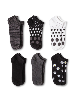 Women's Daisy 6pk Low Cut Socks - Xhilaration™ Black 4-10