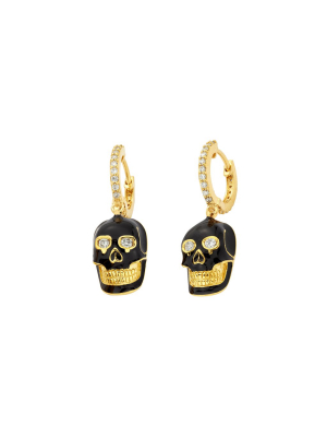 Small Skull Huggies - Black Enamel