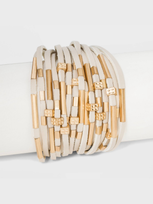 Simulated Leather And Tube Slider Magnetic Bracelet - Universal Thread™ Natural