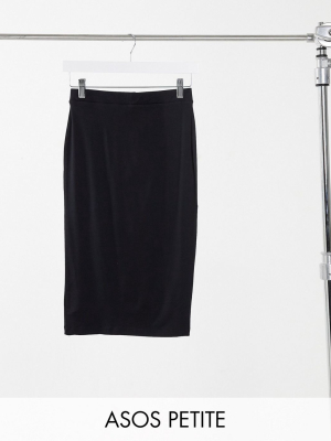 Asos Design Petite Jersey Pencil Midi Skirt In Black