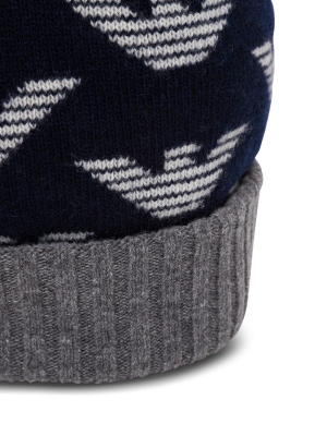 Emporio Armani Kids Allover Logo Intarsia Knit Beanie