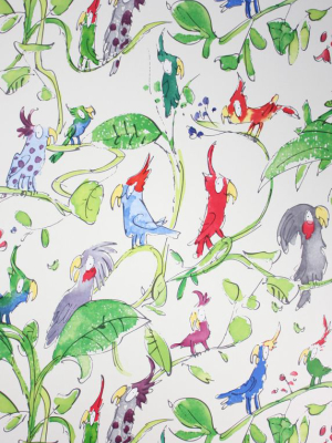 Sample Cockatoos Wallpaper In Green And Tan From The Zagazoo Collection By Osborne & Little