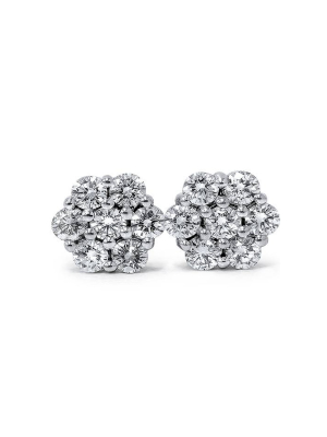 Pompeii3 1ct Pave Fire Diamond Studs 14k White Gold