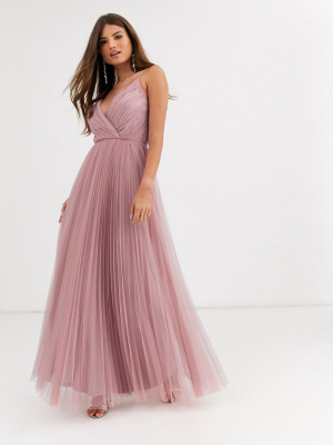 Asos Design Fuller Bust Cami Pleat Tulle Maxi Dress In Light Rose