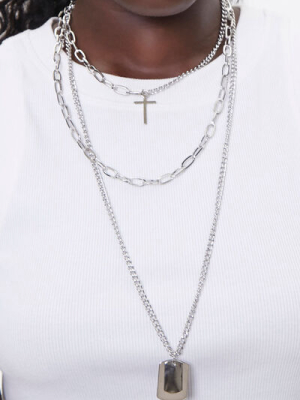 Dog Tag & Cross Charm Necklace