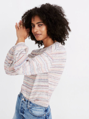 Bubble-sleeve Crop Top In Rainbow Stripe